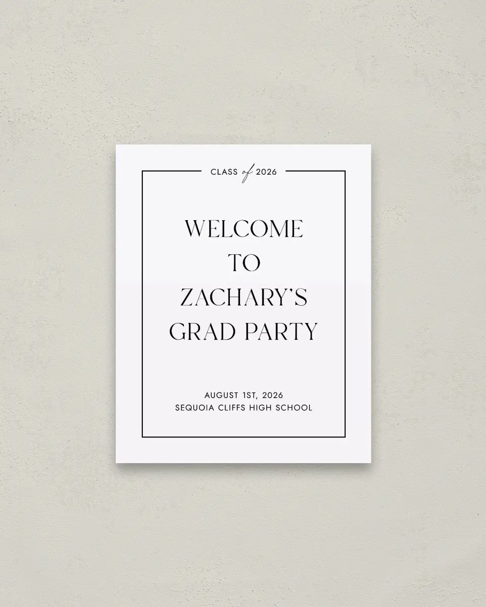 This is a 16" x 20" Welcome Grad Sign called Pure Frame printed in full color