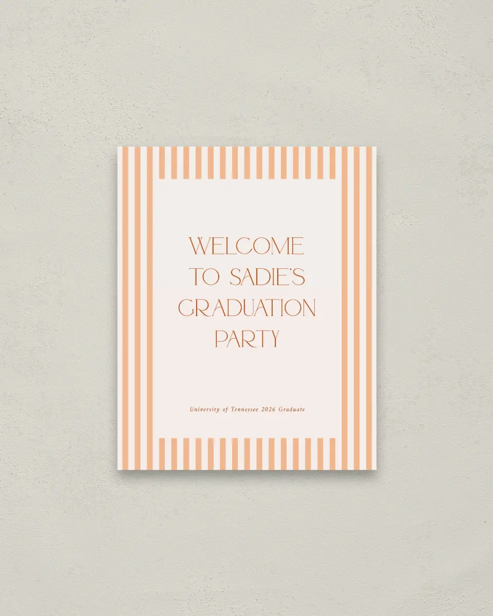 This is a 16" x 20" Welcome Grad Sign called Senior Stripes printed in full color