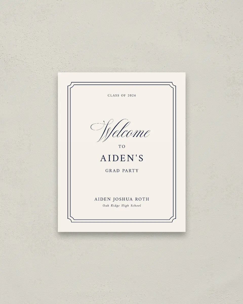 This is a 16" x 20" Welcome Grad Sign called Formal Frame printed in full color