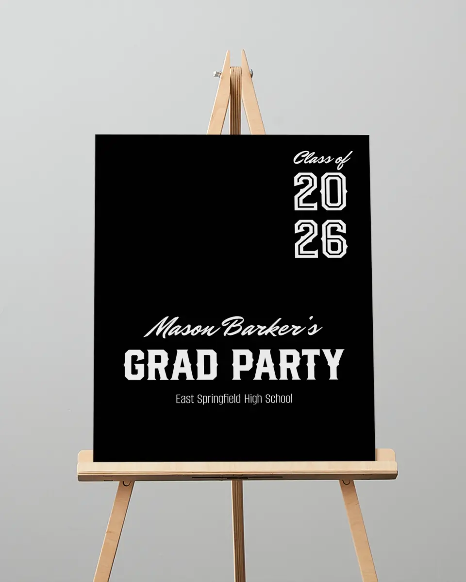 This is a 16" x 20" Welcome Grad Sign called All-Star Athlete printed in full color with Silver foil