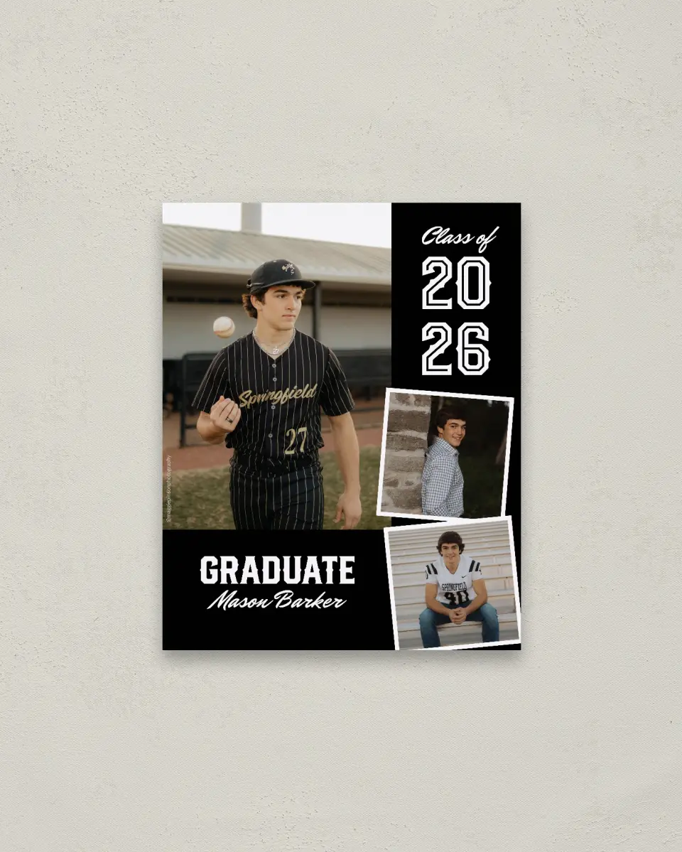This is a 16" x 20" Welcome Grad Sign called All-Star Athlete printed in full color