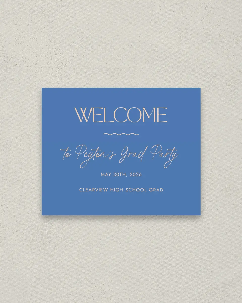 This is a 16" x 20" Welcome Grad Sign called Modern Montage printed in full color