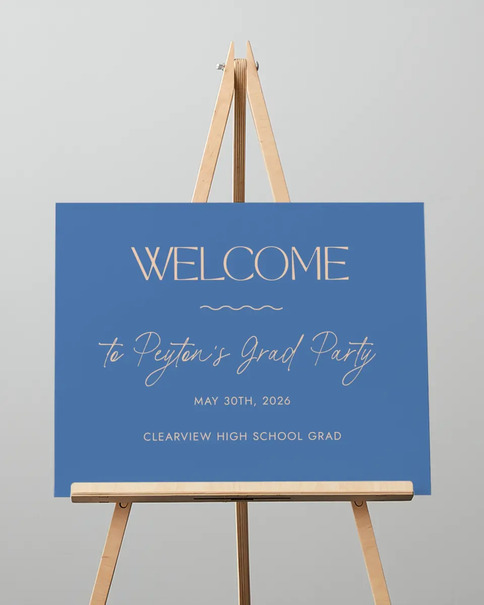 This is a 16" x 20" Welcome Grad Sign called Modern Montage printed in full color