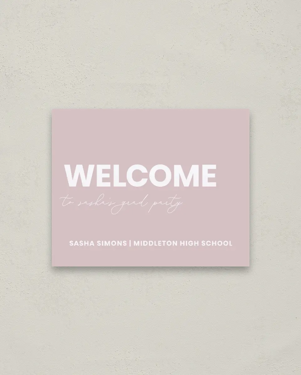 This is a 16" x 20" Welcome Grad Sign called Caps Off to You printed in full color