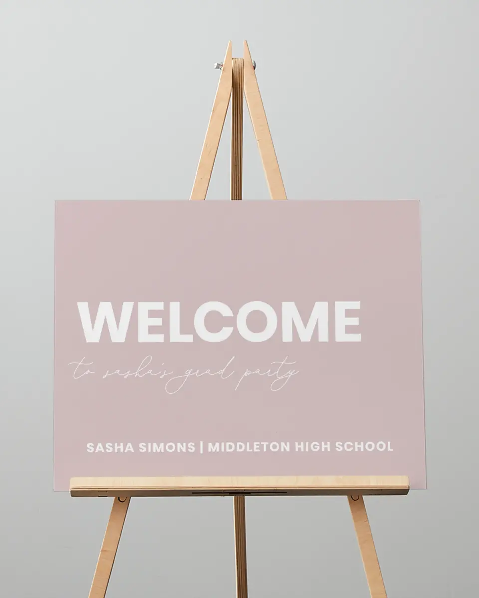 This is a 16" x 20" Welcome Grad Sign called Caps Off to You printed in full color