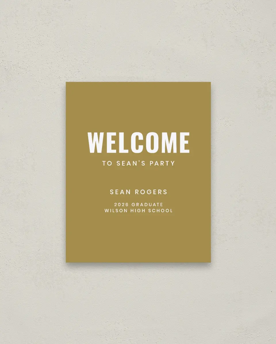 This is a 16" x 20" Welcome Grad Sign called Final Stretch printed in full color