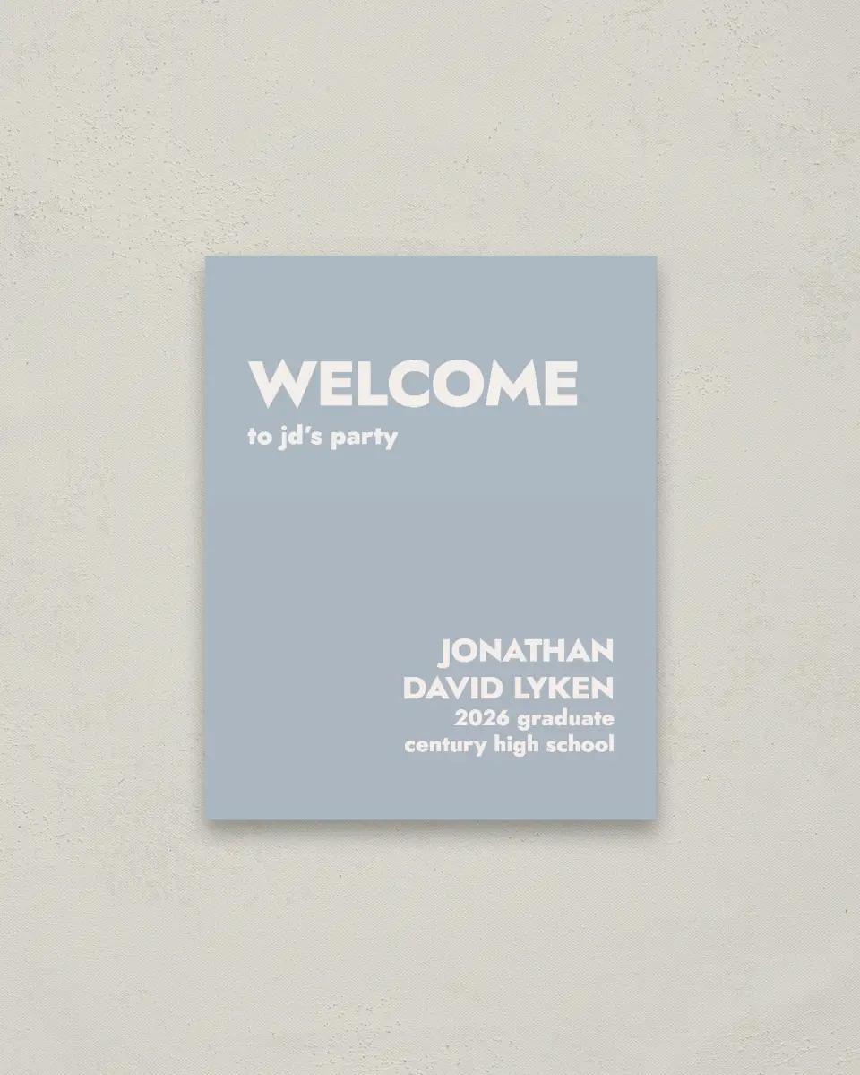 This is a 16" x 20" Welcome Grad Sign called Changing Chapters printed in full color