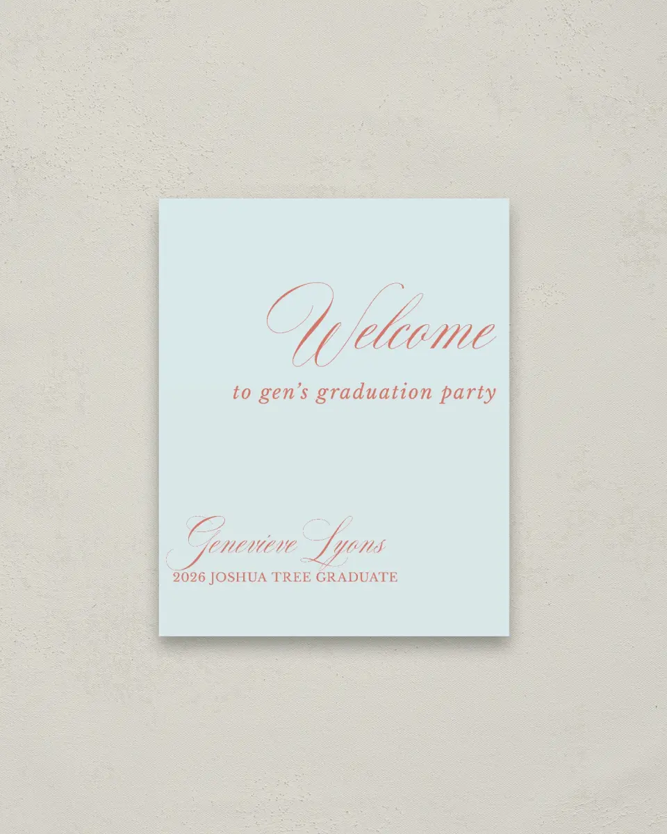This is a 16" x 20" Welcome Grad Sign called Scripted Accolades printed in full color