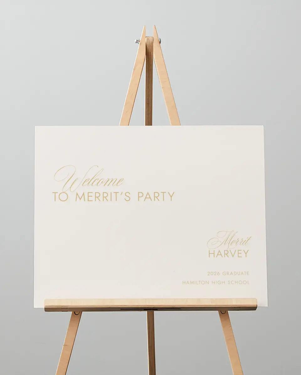 This is a 16" x 20" Welcome Grad Sign called Stay Golden printed in full color