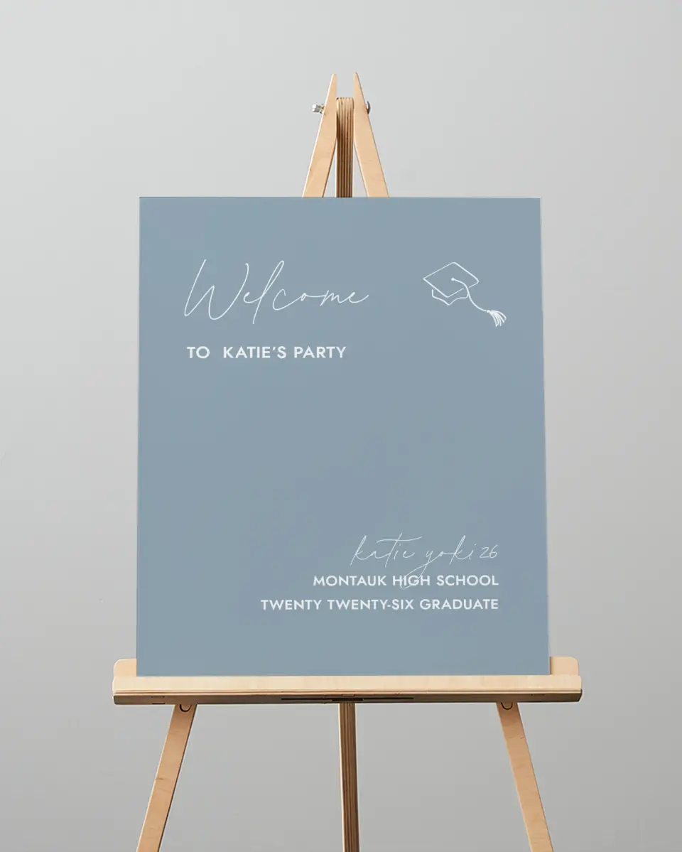 This is a 16" x 20" Welcome Grad Sign called Terrific Tassel printed in full color