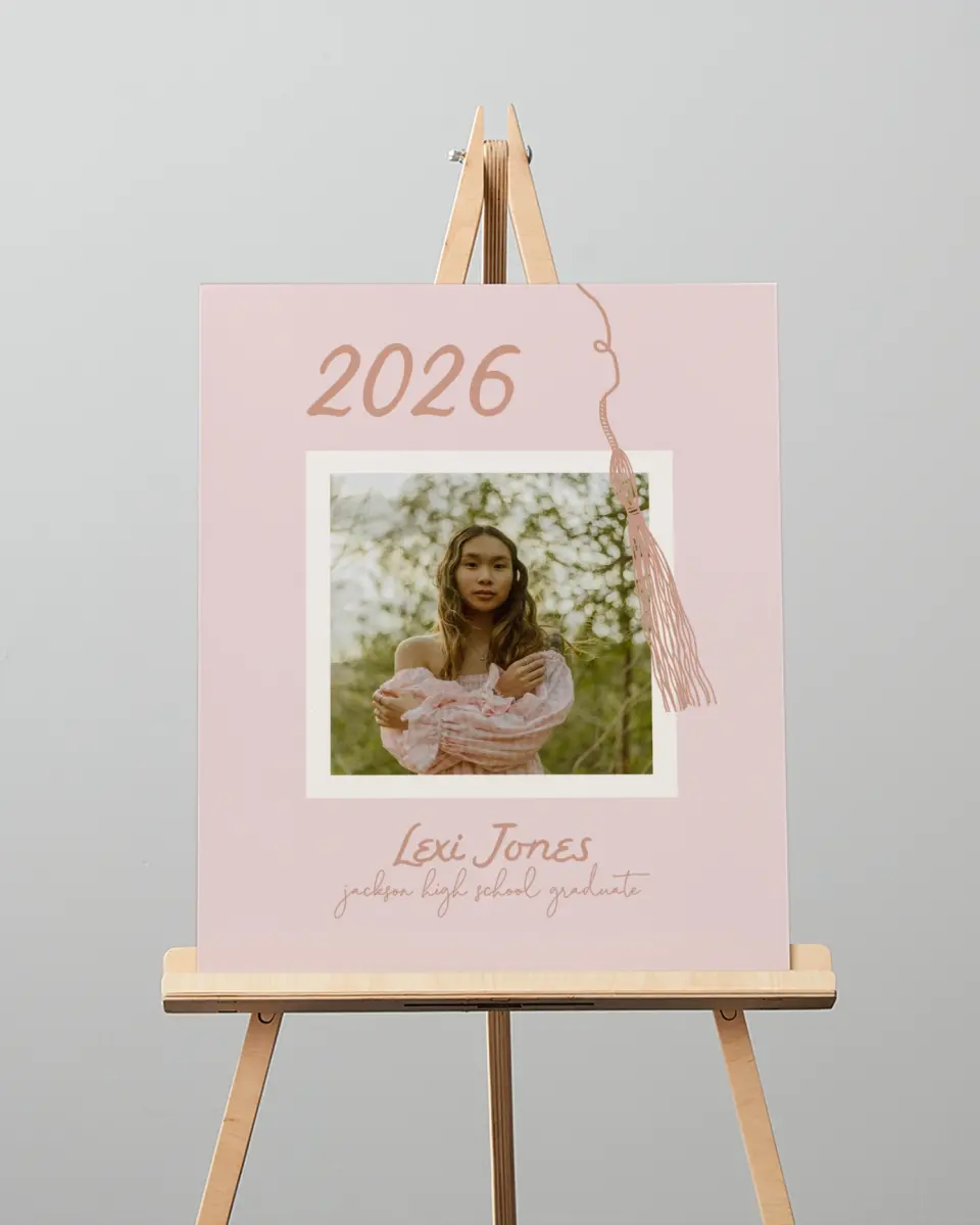 This is a 16" x 20" Welcome Grad Sign called Tassels on Tassels printed in full color