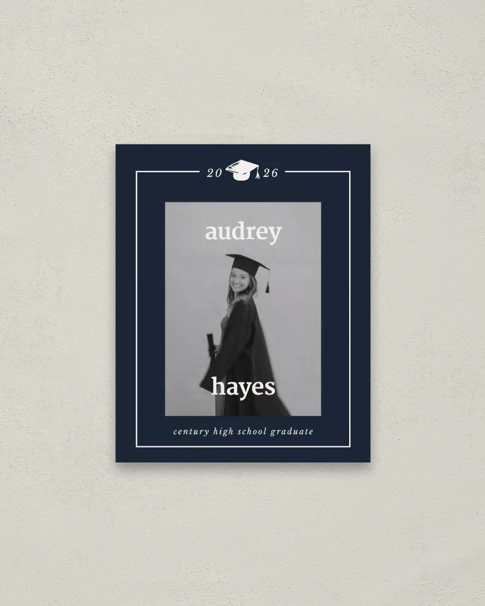 This is a 16" x 20" Welcome Grad Sign called Framed Triumph printed in full color