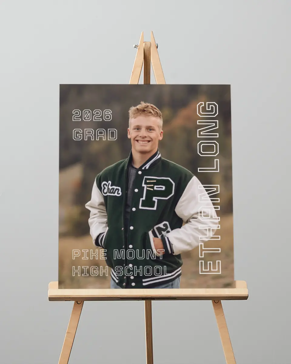 This is a 16" x 20" Welcome Grad Sign called Athletic Achievement printed in full color