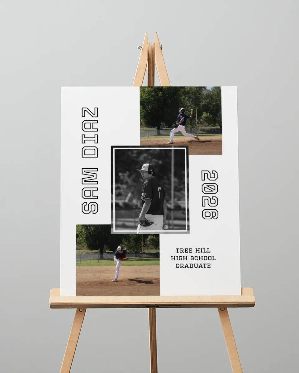 This is a 16" x 20" Welcome Grad Sign called Last Run printed in full color