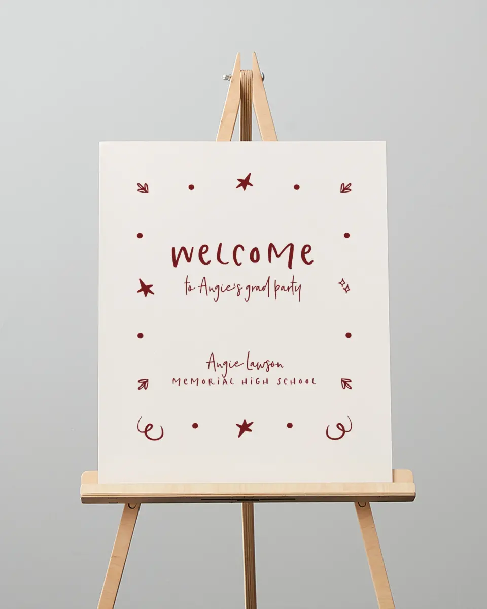 This is a 16" x 20" Welcome Grad Sign called Celebratory Confetti printed in full color