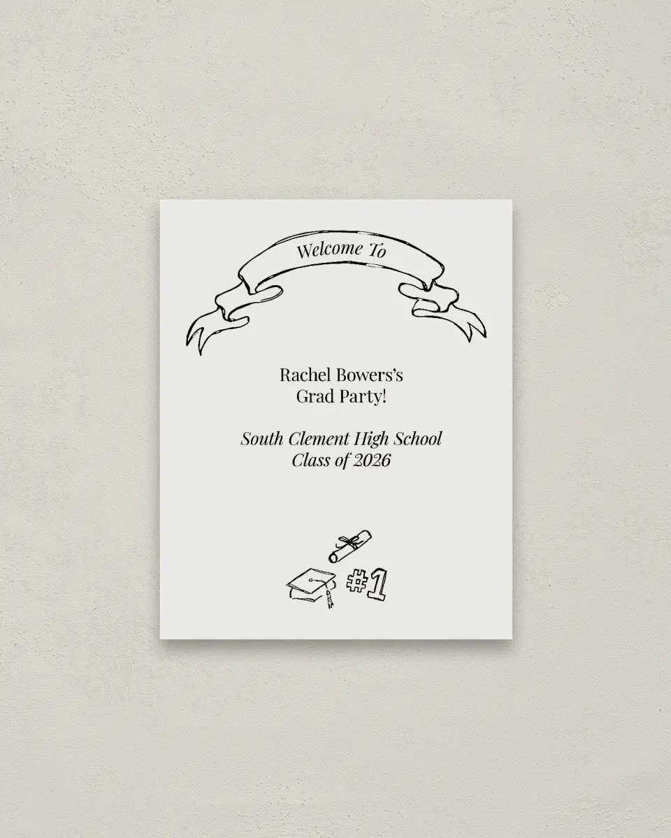 This is a 16" x 20" Welcome Grad Sign called Art of Achievement printed in full color