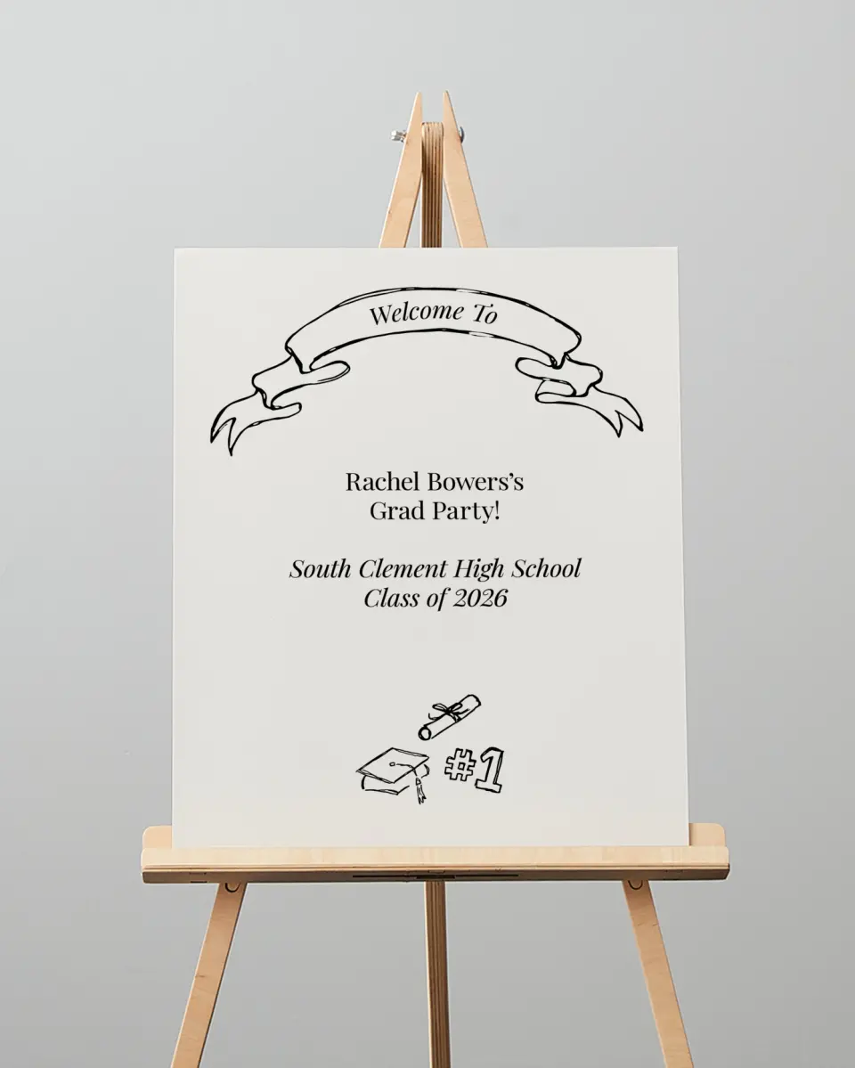 This is a 16" x 20" Welcome Grad Sign called Art of Achievement printed in full color