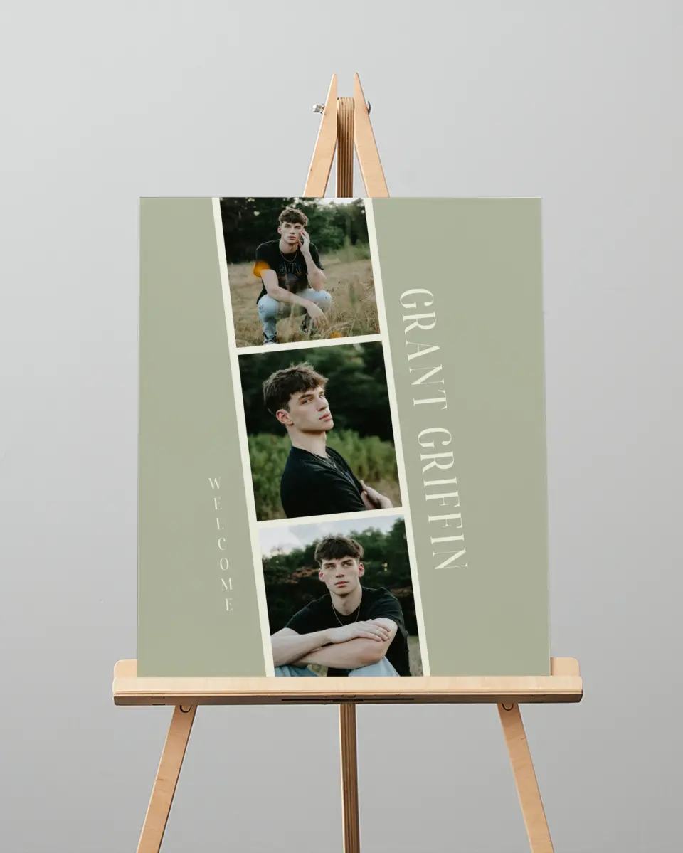 This is a 16" x 20" Welcome Grad Sign called Photo Booth printed in full color