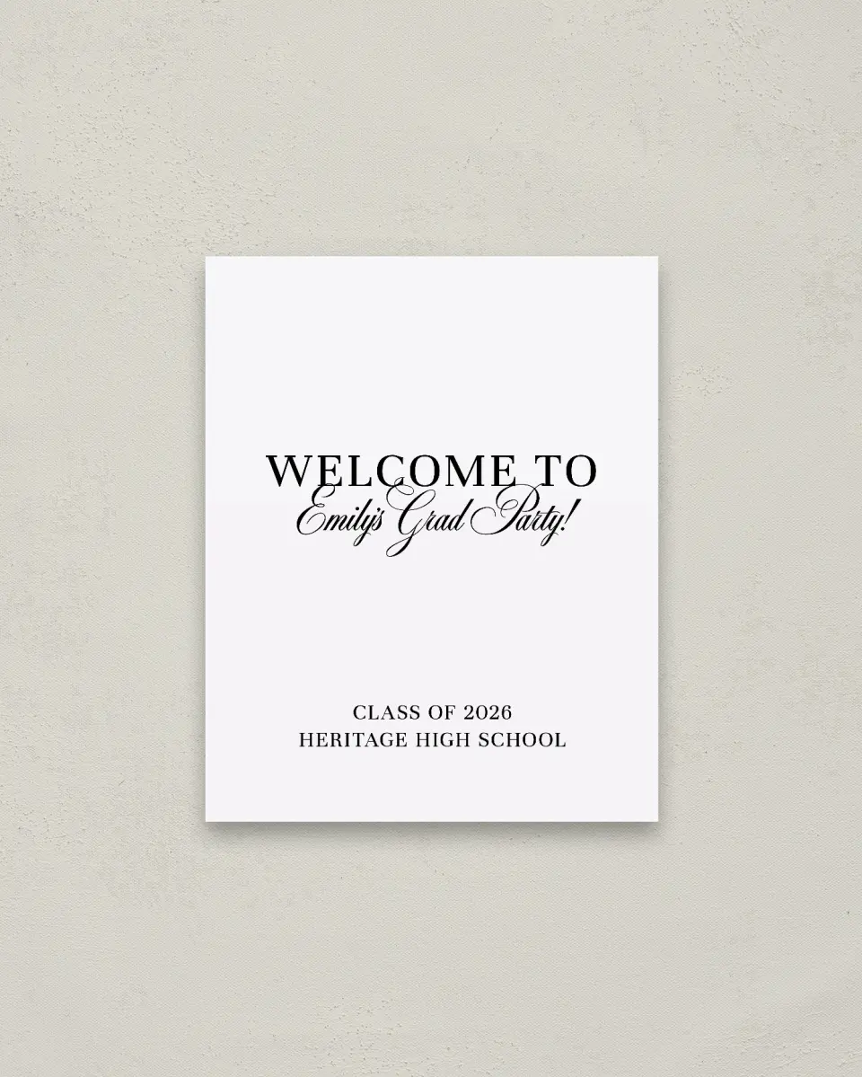 This is a 16" x 20" Welcome Grad Sign called Scholarly Elegance printed in full color