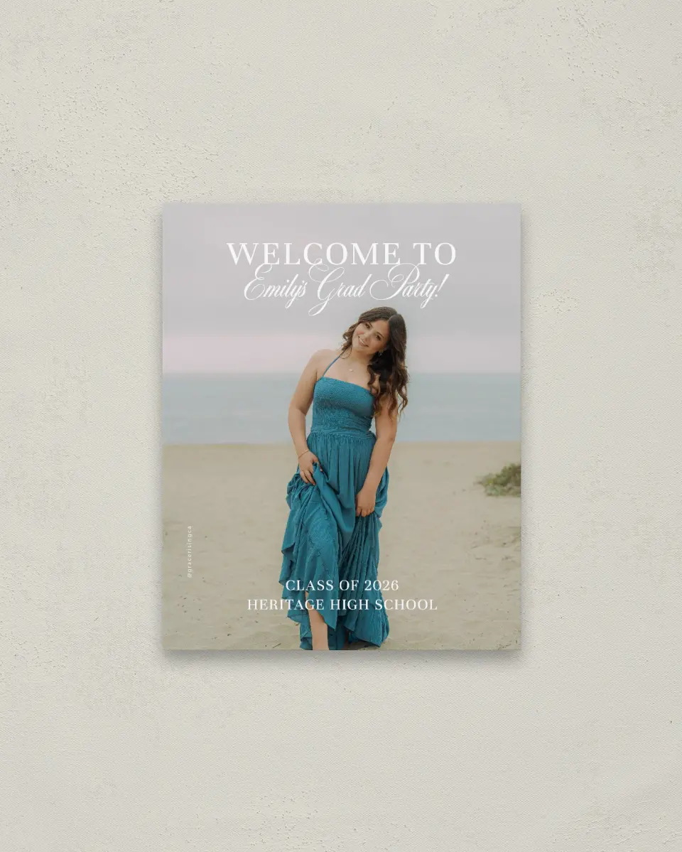 This is a 16" x 20" Welcome Grad Sign called Scholarly Elegance printed in full color