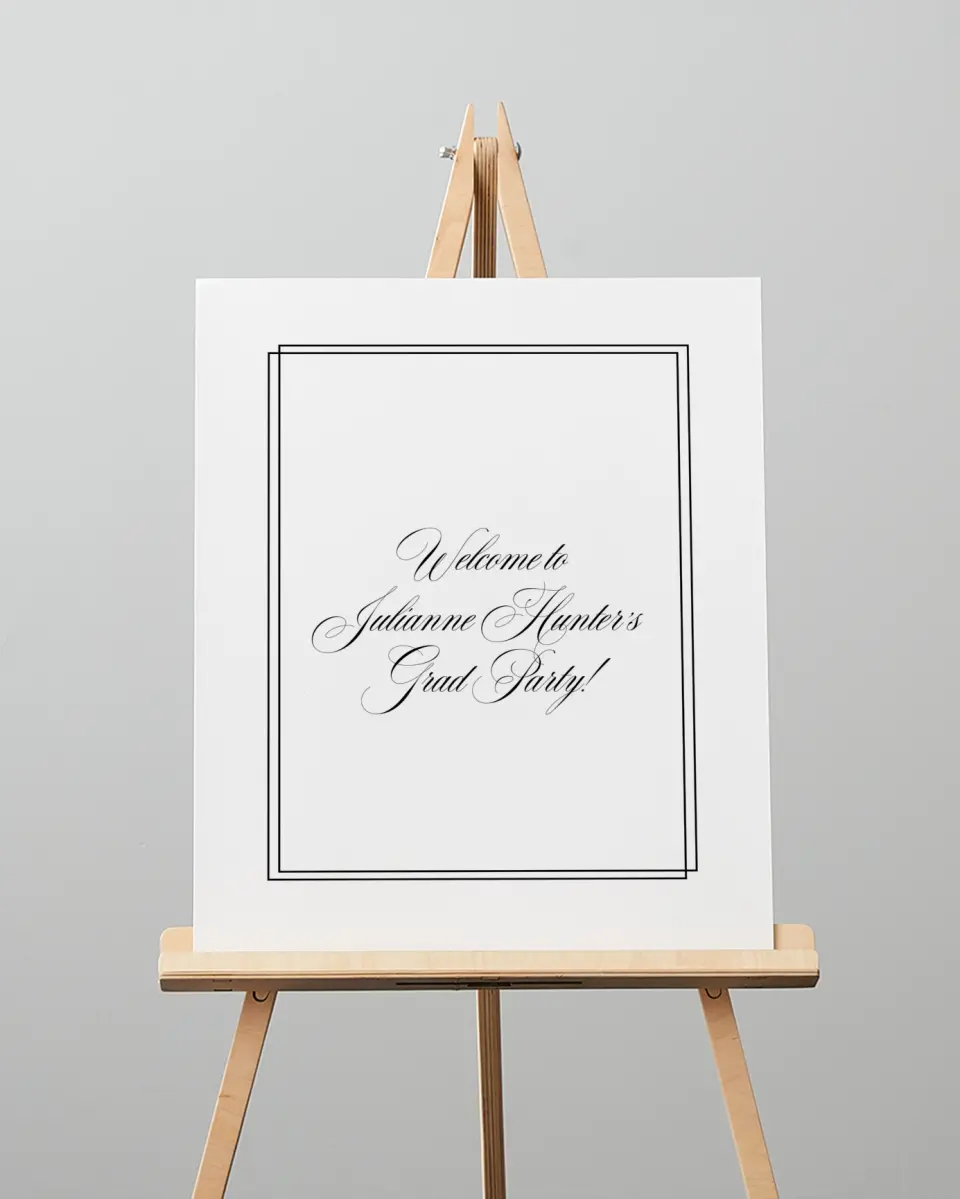 This is a 16" x 20" Welcome Grad Sign called Elegant Grad printed in full color