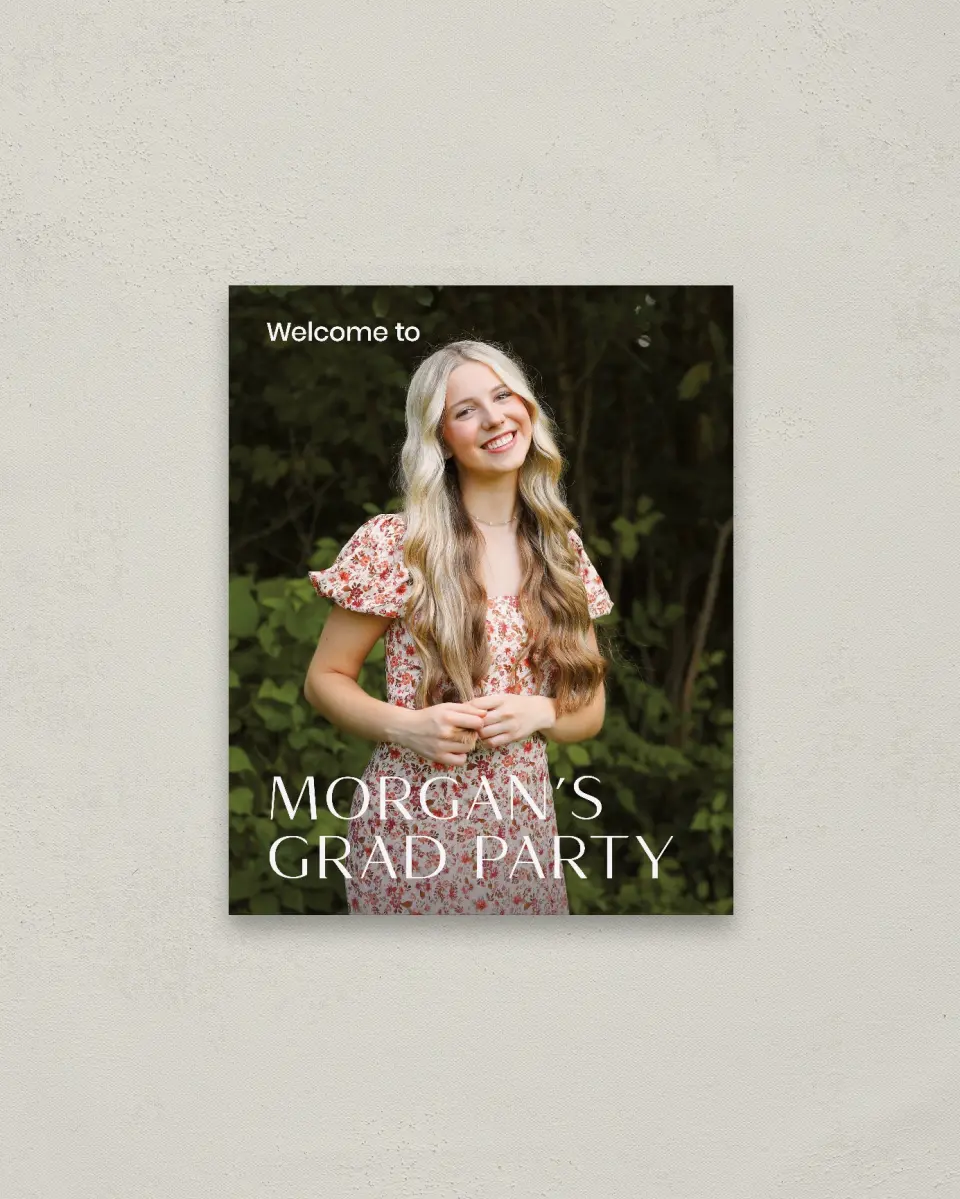 This is a 16" x 20" Welcome Grad Sign called Spotlight Grad printed in full color