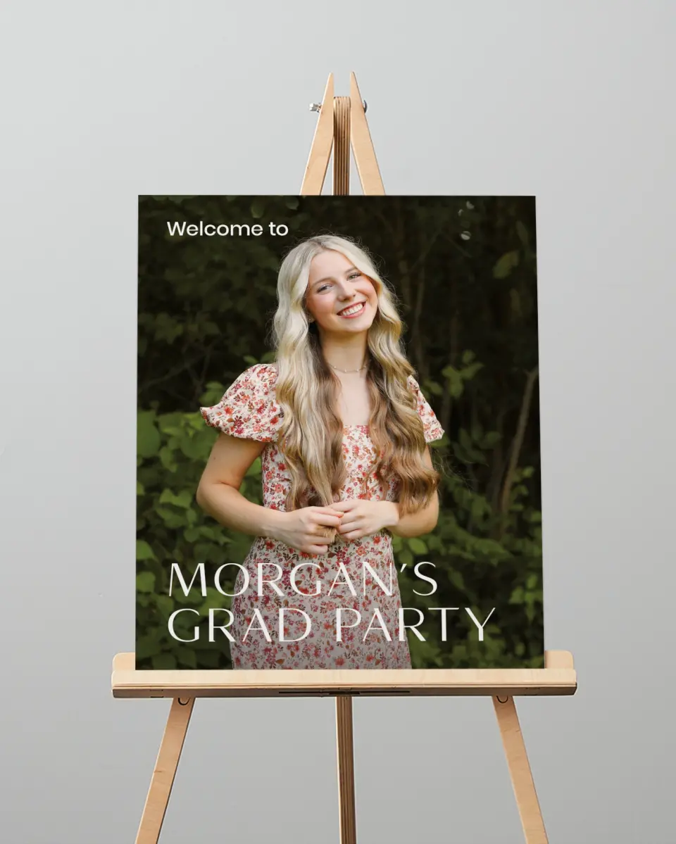 This is a 16" x 20" Welcome Grad Sign called Spotlight Grad printed in full color