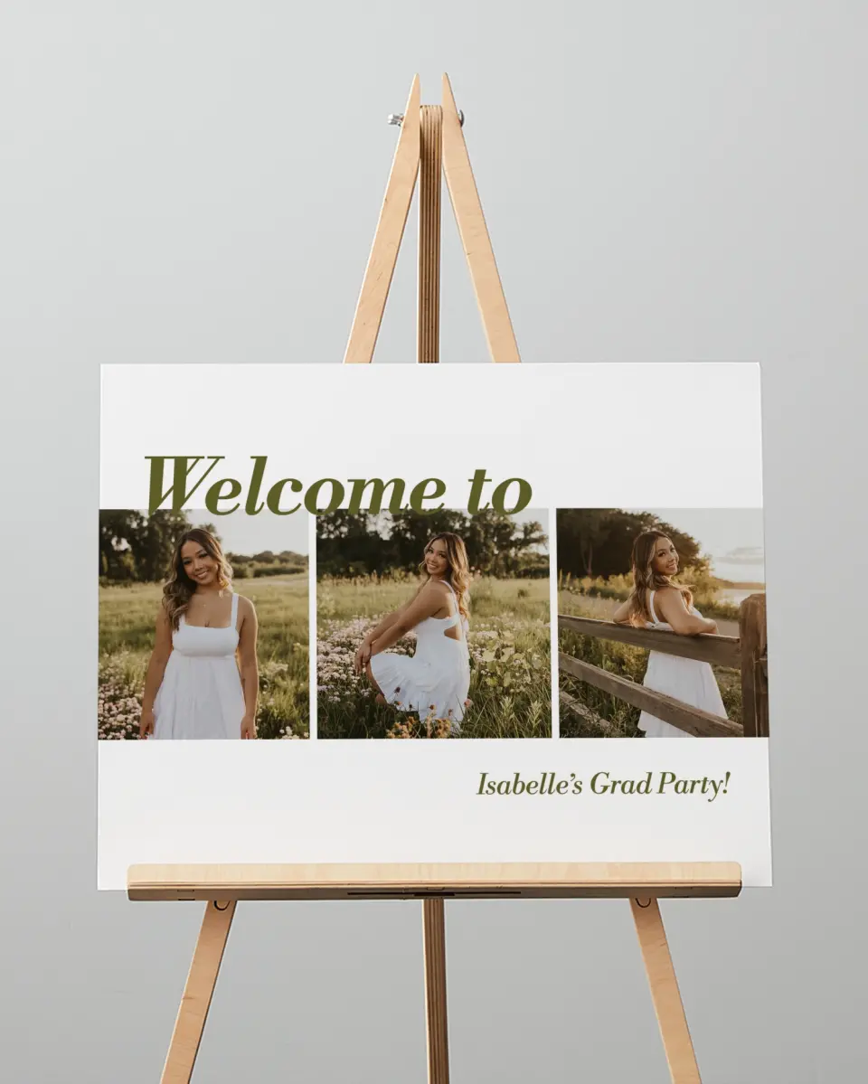 This is a 16" x 20" Welcome Grad Sign called Grad Year printed in full color