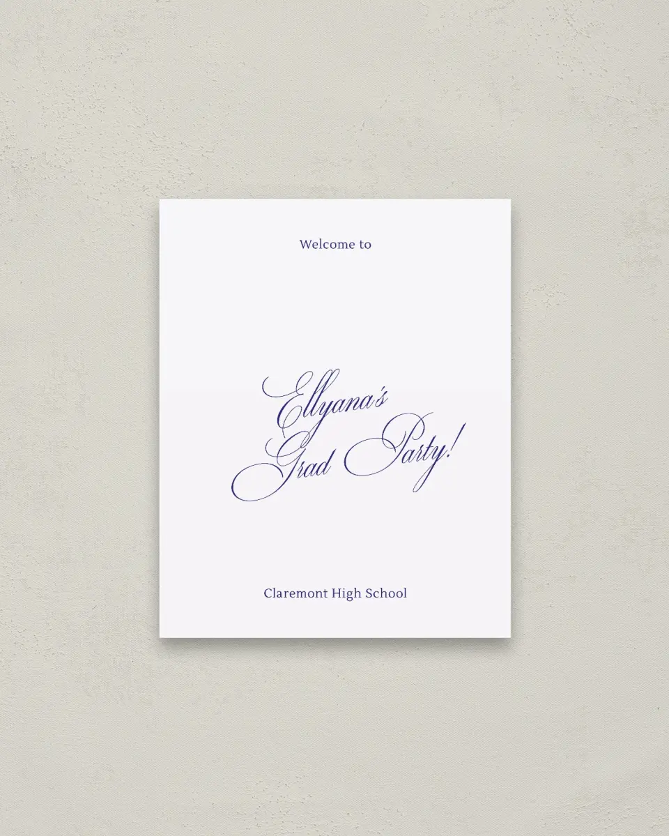This is a 16" x 20" Welcome Grad Sign called Elegantly Graduated printed in full color