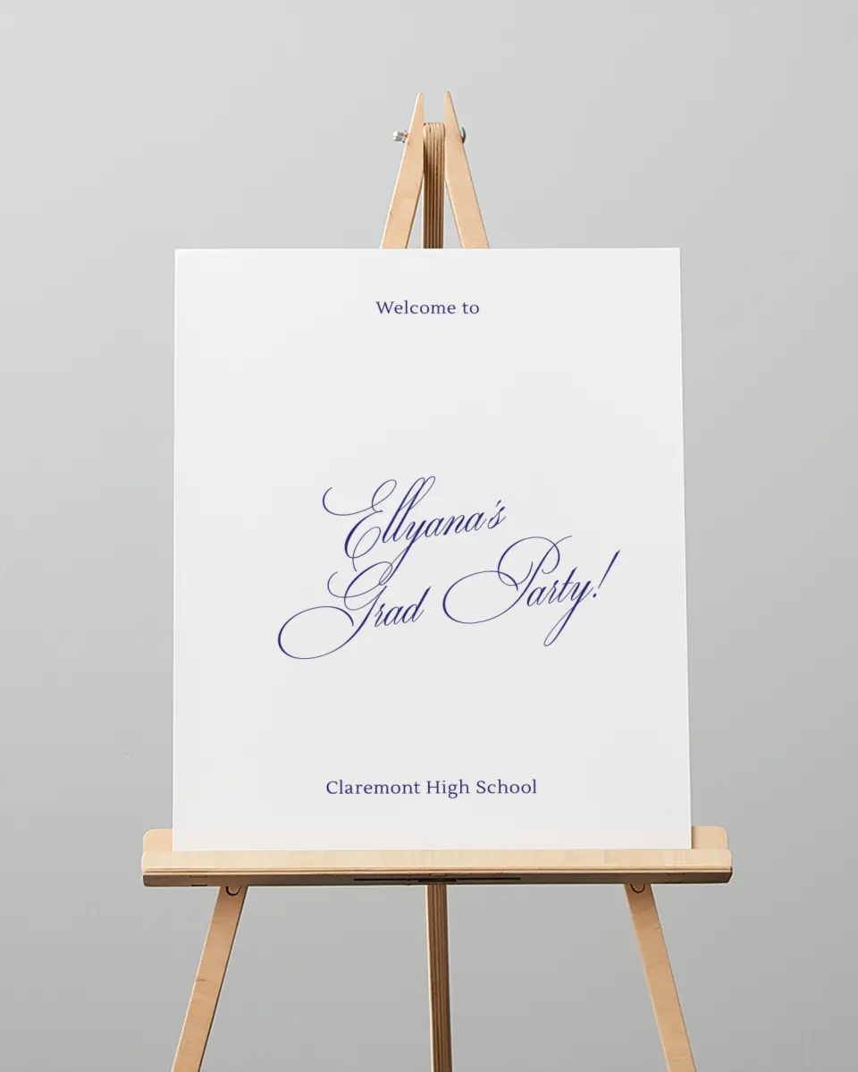 This is a 16" x 20" Welcome Grad Sign called Elegantly Graduated printed in full color