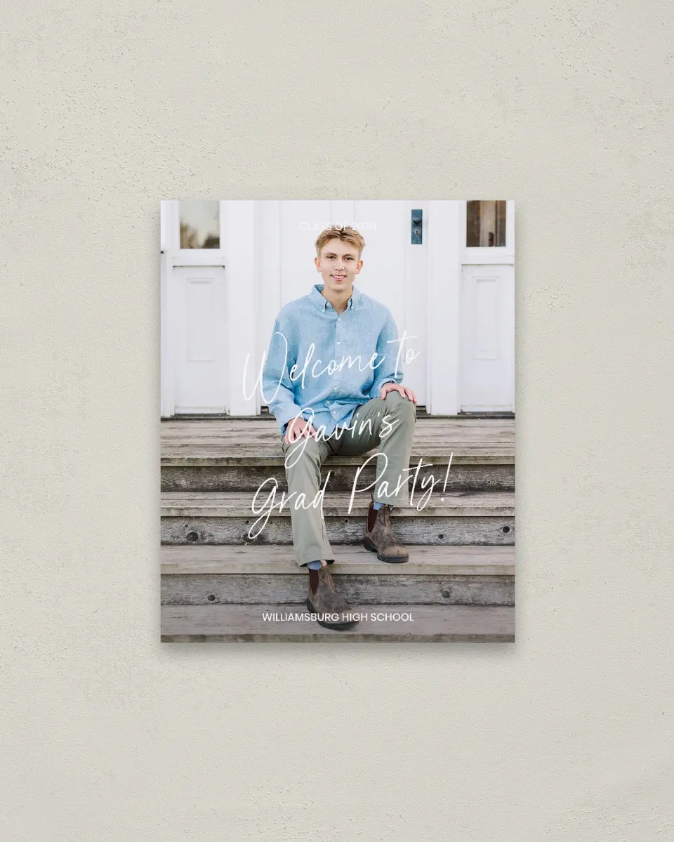 This is a 16" x 20" Welcome Grad Sign called Simple Grad printed in full color