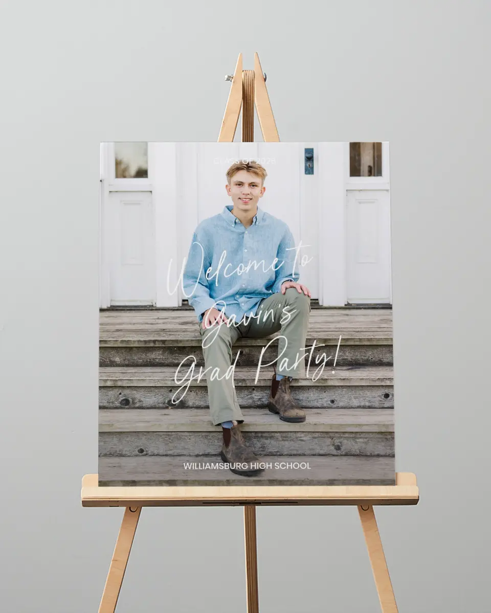 This is a 16" x 20" Welcome Grad Sign called Simple Grad printed in full color