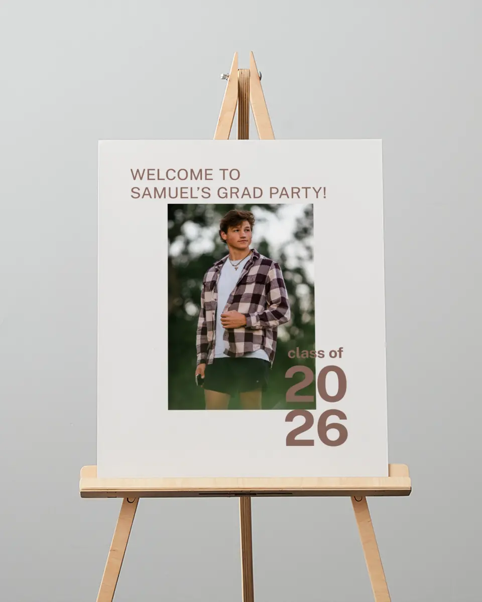 This is a 16" x 20" Welcome Grad Sign called Graduation Time printed in full color
