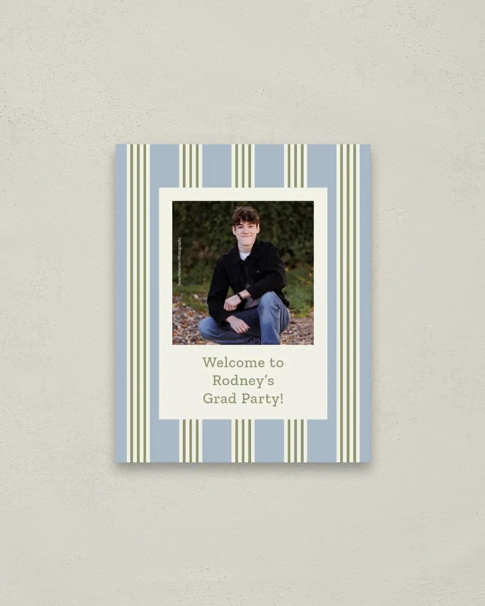 This is a 16" x 20" Welcome Grad Sign called Framed in Excellence printed in full color with Gold foil