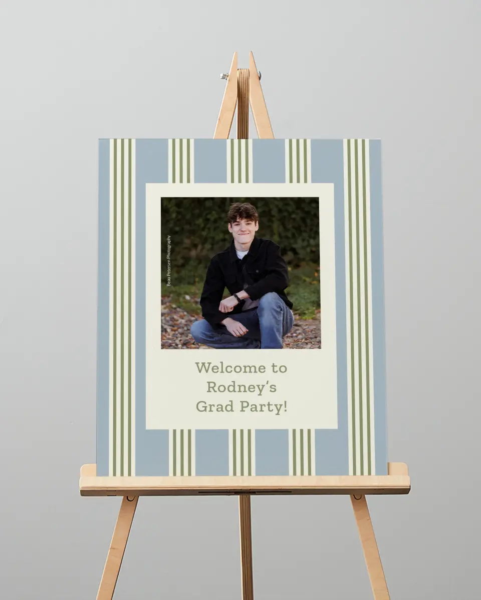 This is a 16" x 20" Welcome Grad Sign called Framed in Excellence printed in full color with Gold foil