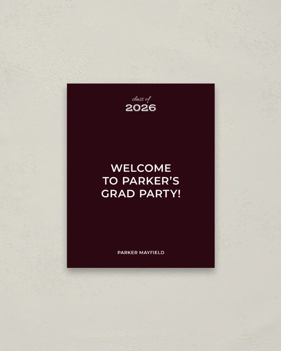 This is a 16" x 20" Welcome Grad Sign called All Star Graduate printed in full color with Gold foil