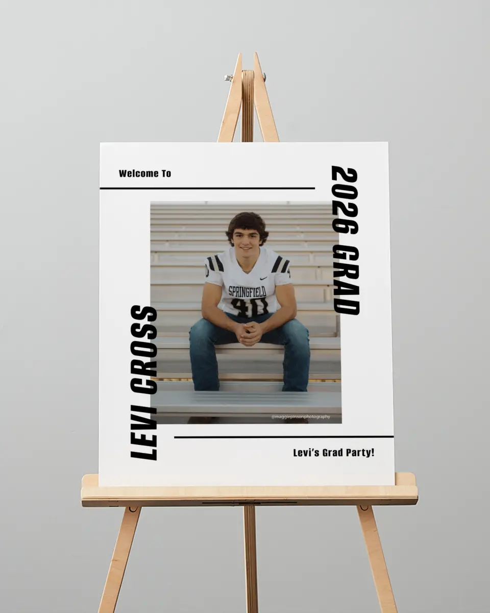 This is a 16" x 20" Welcome Grad Sign called Go Long printed in full color