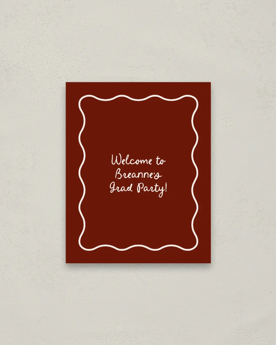 This is a 16" x 20" Welcome Grad Sign called Walking the Stage printed in full color