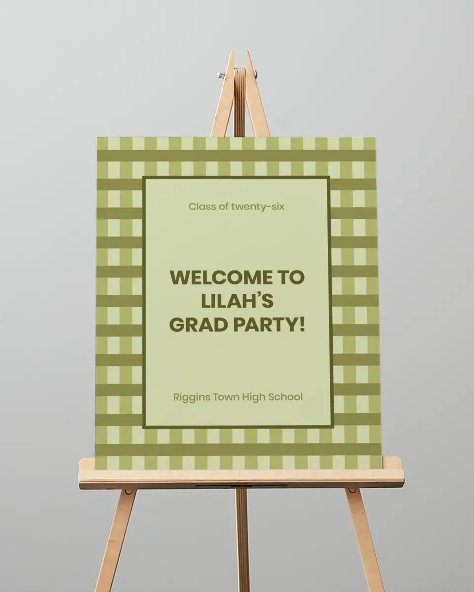 This is a 16" x 20" Welcome Grad Sign called Ivy Bound printed in full color