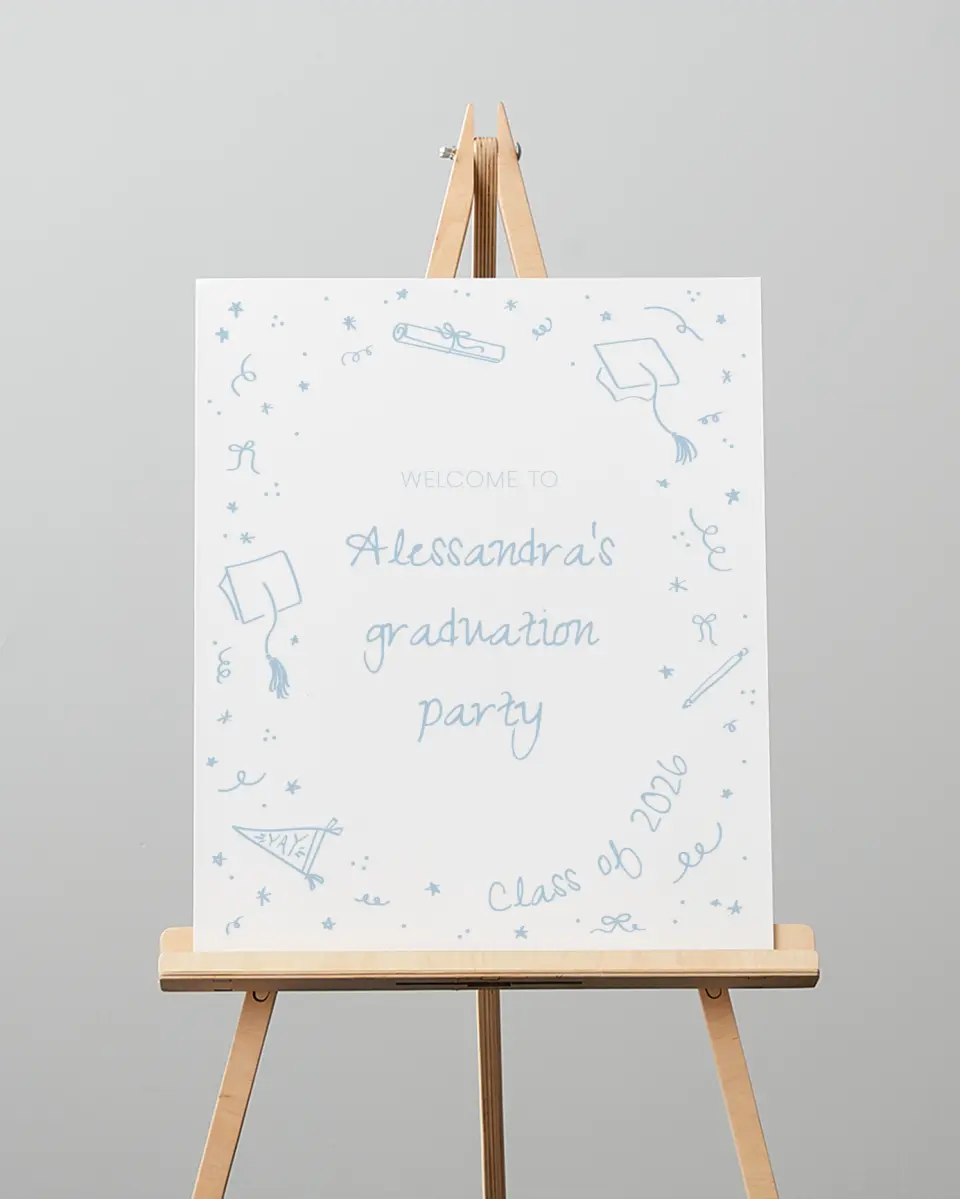 This is a 16" x 20" Welcome Grad Sign called Doodles in the Margin printed in full color