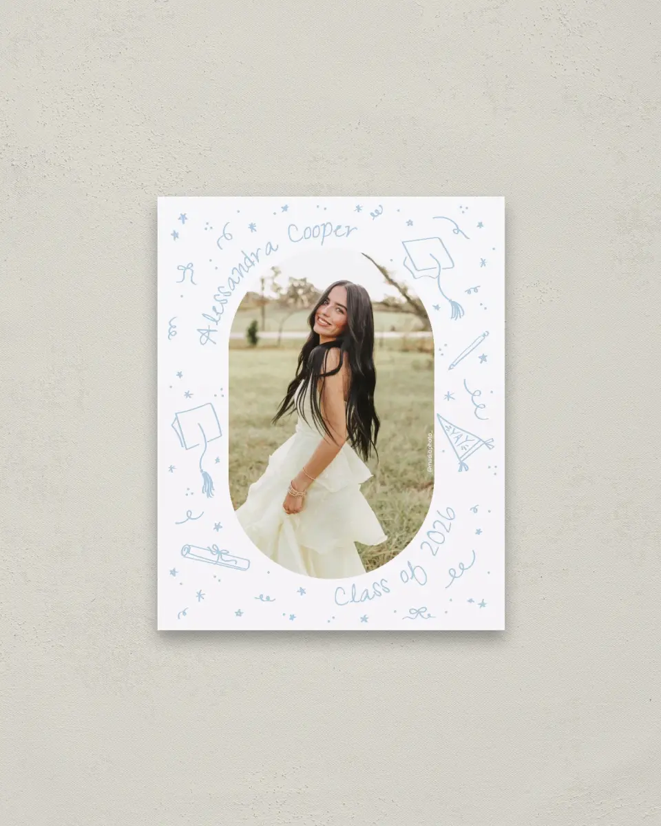 This is a 16" x 20" Welcome Grad Sign called Doodles in the Margin printed in full color
