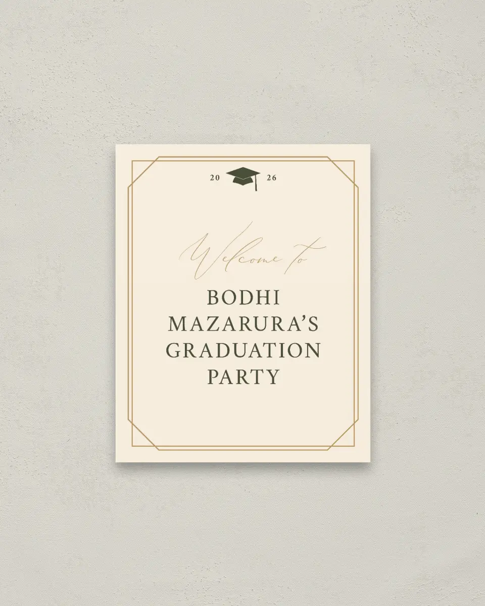 This is a 16" x 20" Welcome Grad Sign called Mature Minimalist printed in full color