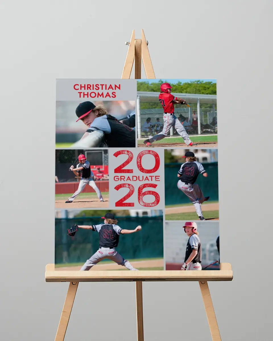 This is a 16" x 20" Welcome Grad Sign called Big Hitter printed in full color