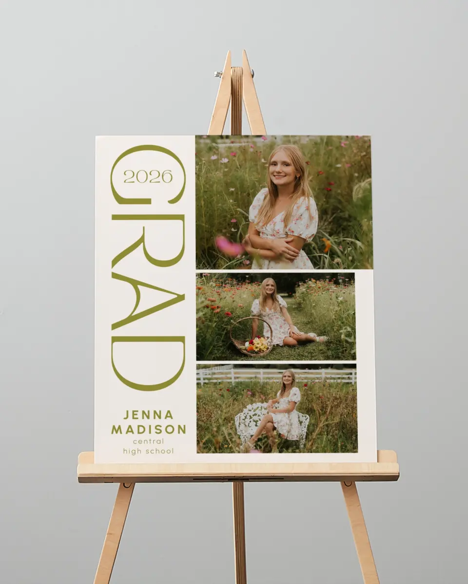 This is a 16" x 20" Welcome Grad Sign called Only the Beginning printed in full color