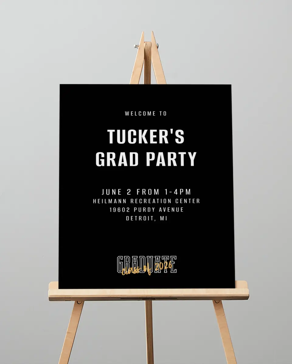 This is a 16" x 20" Welcome Grad Sign called Onward and Upward printed in full color