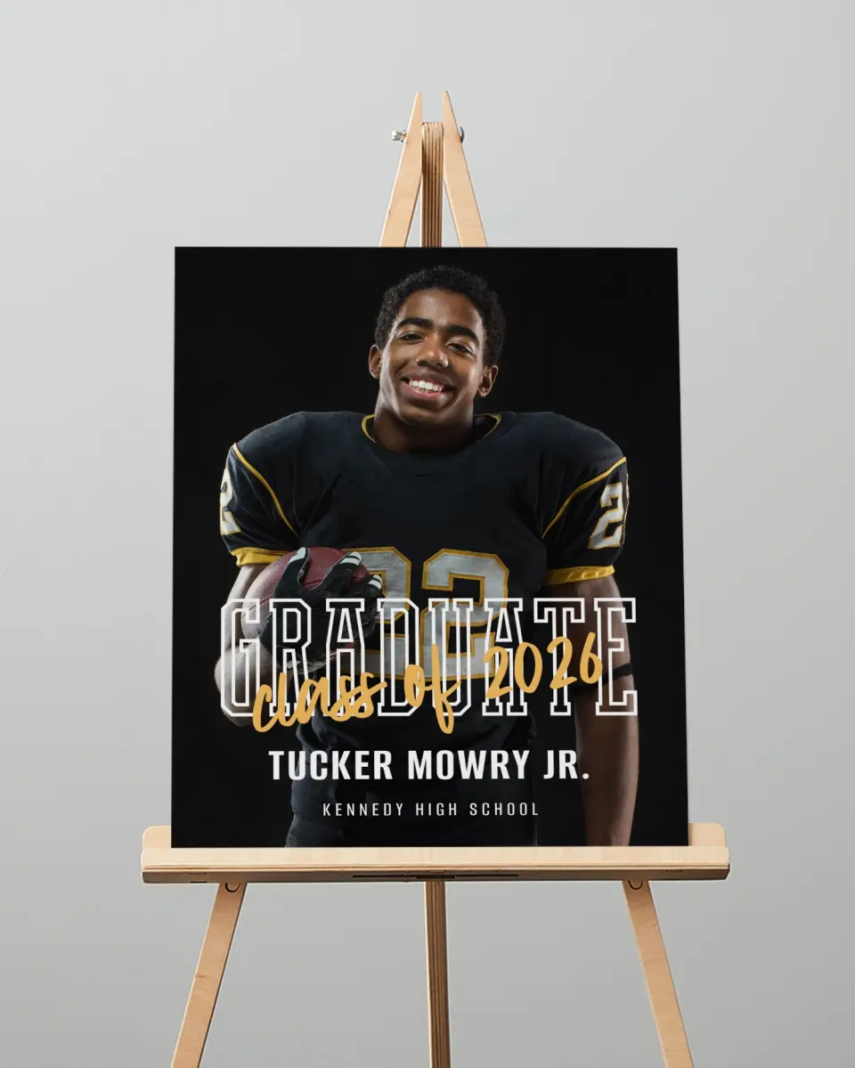 This is a 16" x 20" Welcome Grad Sign called Onward and Upward printed in full color