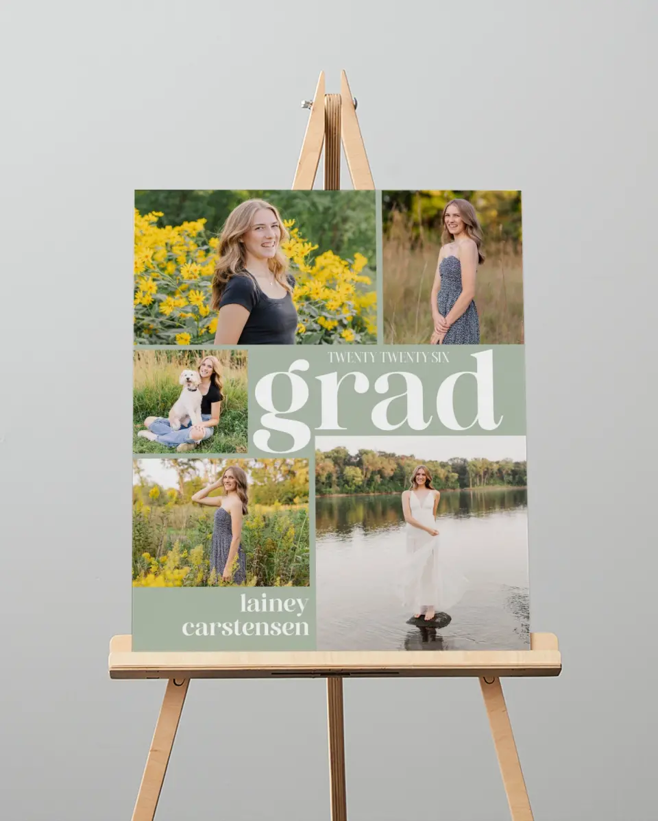 This is a 16" x 20" Welcome Grad Sign called Sweet Smiles printed in full color