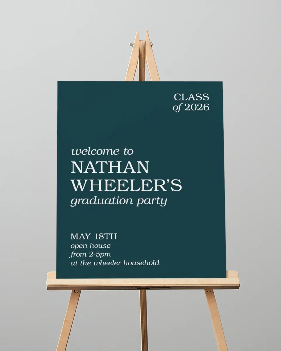 This is a 16" x 20" Welcome Grad Sign called Sky's the Limit printed in full color