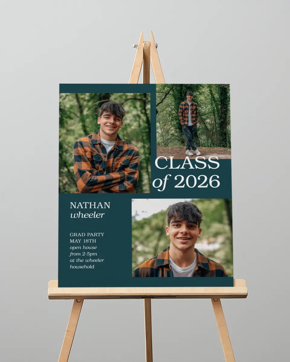 This is a 16" x 20" Welcome Grad Sign called Sky's the Limit printed in full color