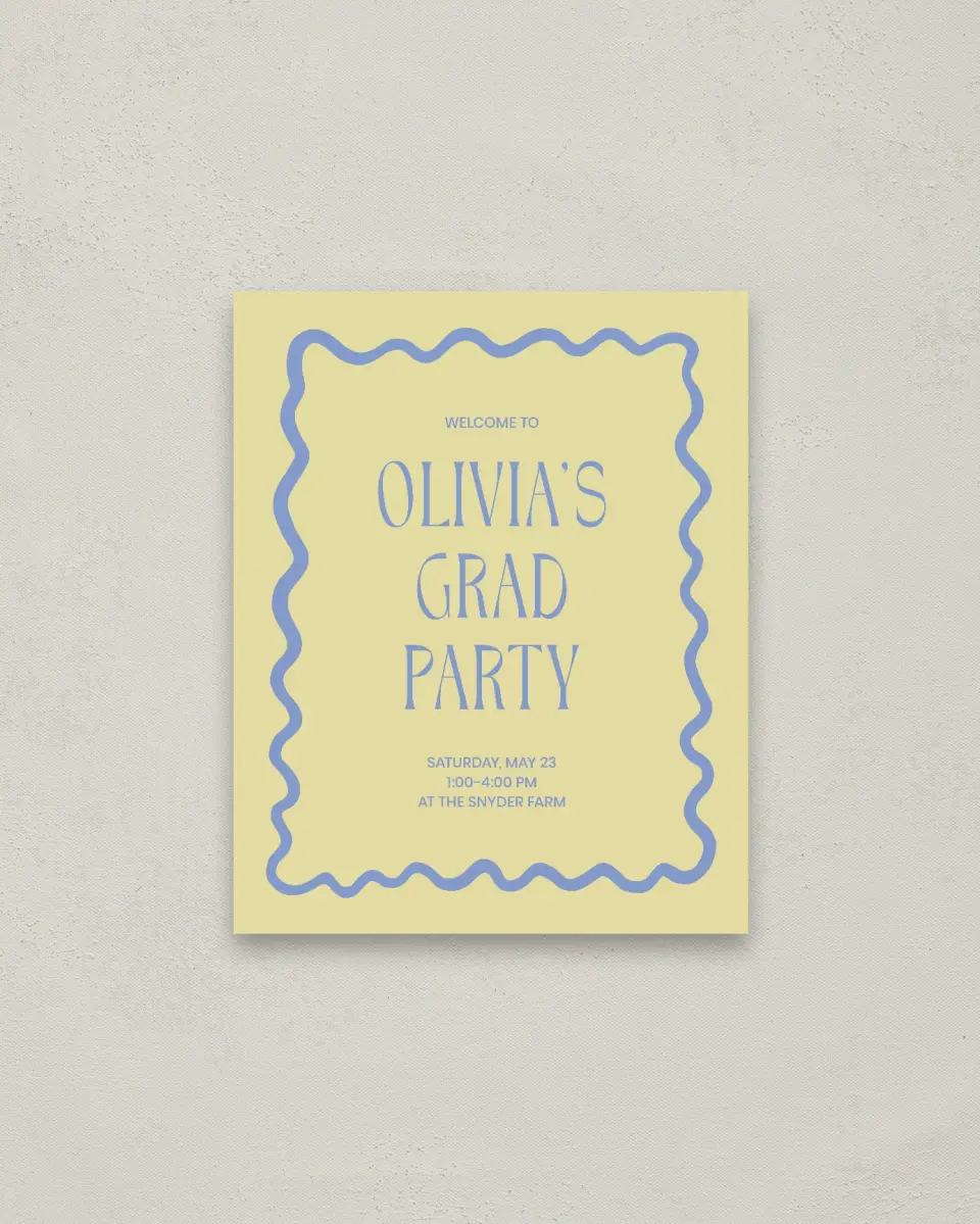 This is a 16" x 20" Welcome Grad Sign called Funky Colorful Cute printed in full color